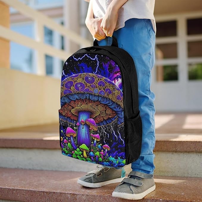 Supdreamc Daypack Bookbag Multipurpose Anti-Theft Big Capacity Carry On Bag, Psychedelic Magic Mushrooms Trippy Galaxy Space Art Travel Hiking Camping Rucksack With Padded Straps