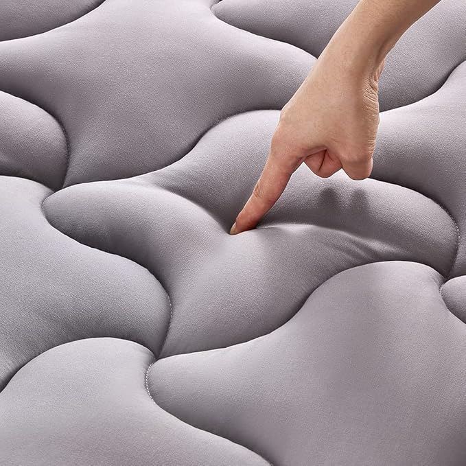 SLEEP ZONE Full Size Mattress Pad, Cooling Mattress Topper, Quilted Fitted Mattress Cover, Machine Washable Mattress Protector, Soft Fluffy Down Alternative, Deep Pocket 8~21 inch (Grey, Full)