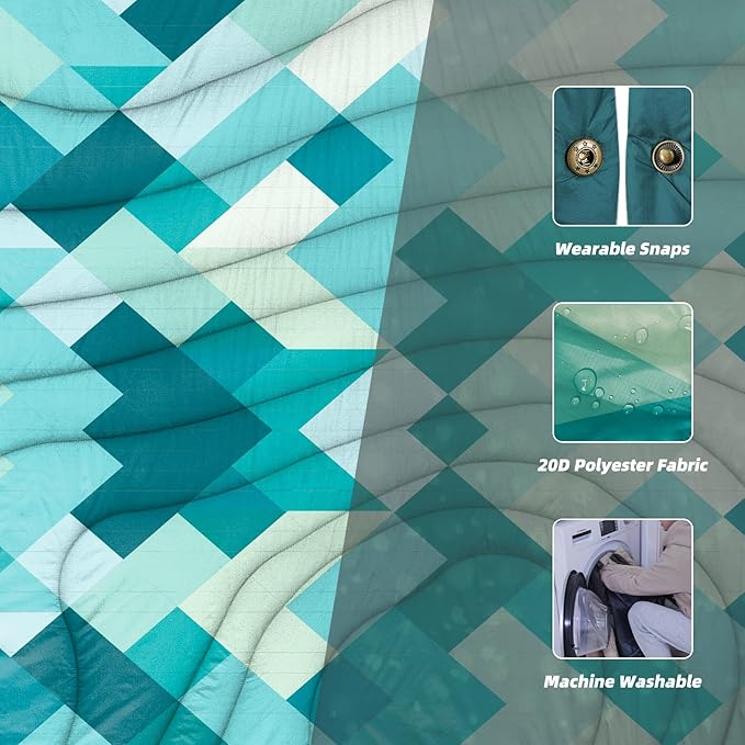 Outdoor Camping Blanket with Sherpa Lining, Extra Warm Thick Camp Blankets and Puffy Ultralight Soft Poncho DWR Camping Quilt for Cold Weather, Adventure, Sleeping, Backpacking 78"x 56"