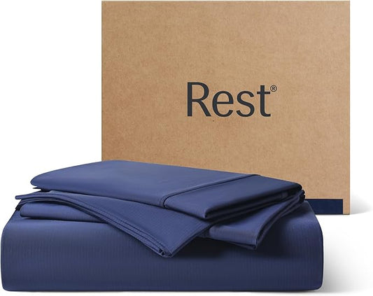 REST® Evercool®+ Starter Sheet Set, Queen, Blue, Breathable Bed Sheets for Hot Sleeper and Night Sweats, with Pillowcases, with Ionic+ Self-Cleaning Silver Yarn for Sensitive Skin, 3PCS No Flat Sheet