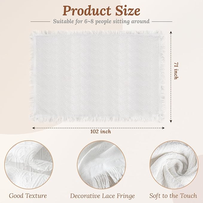 102 x 71 Extra Large White Outdoor Picnic Blanket, Woven Cotton Yarn Oversize Portable Blanket with Fringe for Camping, Beach, Lawn or Wedding. Indoor Bohemia Decorations, Machine Washable & Sandproof