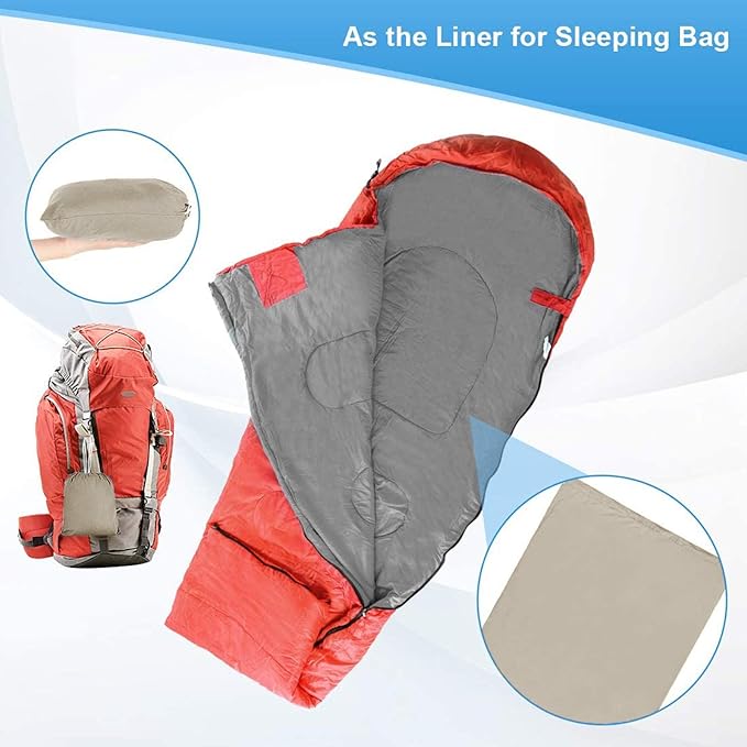 Sleeping Bag Liner, Lightweight Portable, Soft Travel and Camping Sheet, with Compact and Carry Bag, for Travel, Hotel