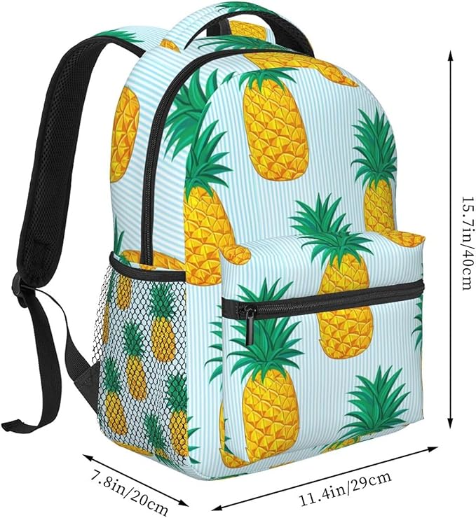 Daypack Backpack Polyester Anti-Theft Multipurpose Pineapple Pattern Bookbag Big Capacity Travel Hiking Camping Rucksack With Smooth Zippers