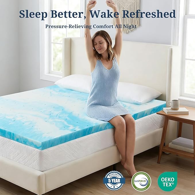 IULULU Cal King Size Mattress Topper, 3 Inch Gel Memory Foam Topper, Pressure Relief & Cooling, CertiPUR-US Certified
