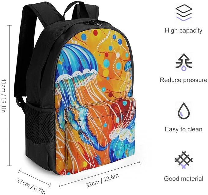 Supdreamc Backpack Anti-Theft Multipurpose Large Capacity Carry On Bag, Watercolor Ocean Sea Jellyfish Art Camping Outdoor Backpack With Side Pockets