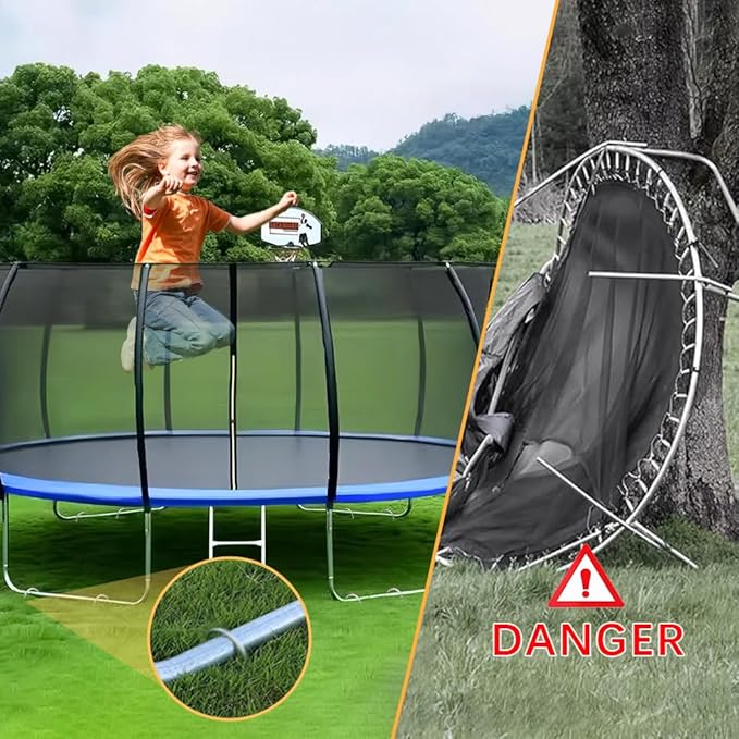 12" Trampoline Stake Anchors high Wind u Stakes for Ground Anchor Heavy Duty Stakes Trampoline Anchors Accessories (Black-8PCS)