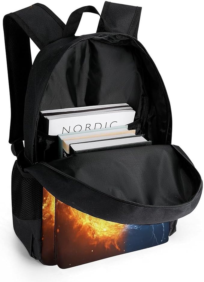 Men Women Polyester Water And Fire Soccer Ball Daypack Backpack Large Capacity Carry On Bag With Smooth Zippers for Hiking Picnic Walking Cycling