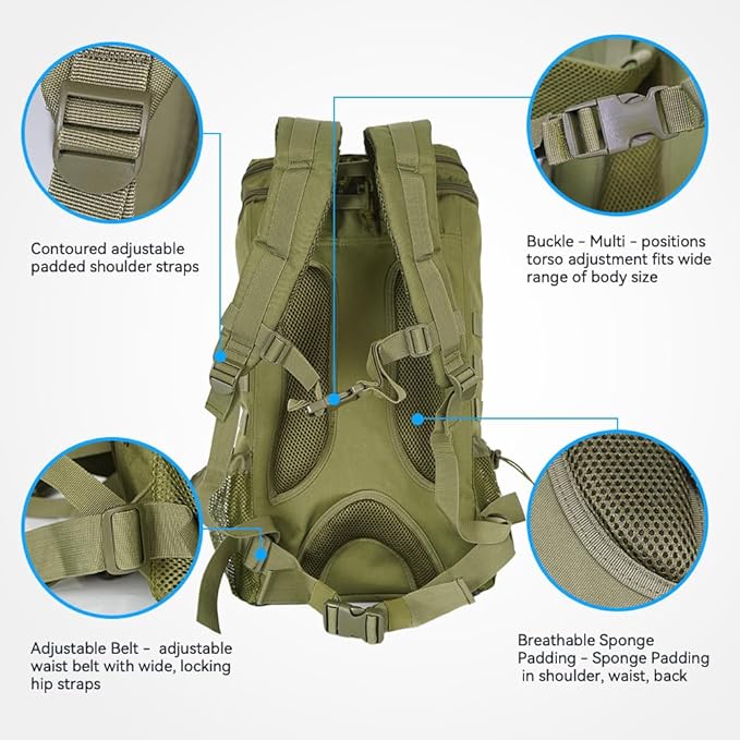 25L Hiking Backpack for Men & Women,Breathable Waterproof Backpack, Lightweight Camping Backpack with MOLLE System-Green,Suitable for mountain climbing and outdoor hiking