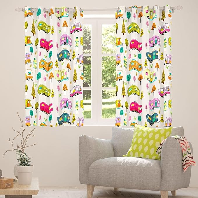 Feelyou Camper Camping Blackout Curtains RV Travel Trailer Darkening Drapes for Bedroom Living Room Decor Camping Theme Thermal Insulated Shades Window Treatments, 2 Panels 38 x 45 Inch
