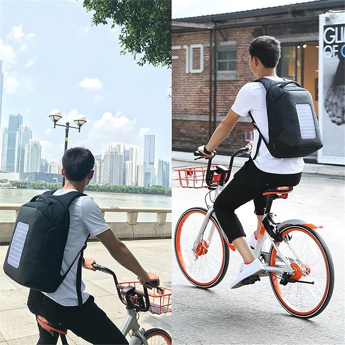 Outdoor Laptop Backpack with Solar Panel Built in, Backpacking Solar Panel Power Bank Waterproof Business Travel Bag with USB (A Grey,Large)