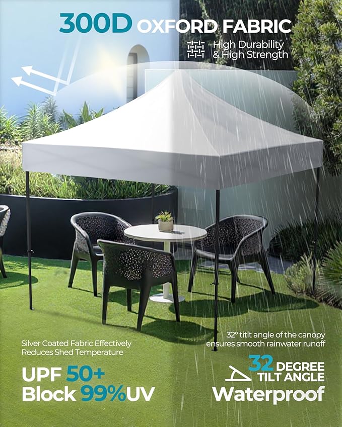 10x10 Pop Up Canopy with Wheeled Bag, Commercial Portable Canopy Tent, Easy Set Up, 4 Stakes & 4Sandbags & 4 Ropes, Waterproof Outdoor Shelter for Market, Parties, White