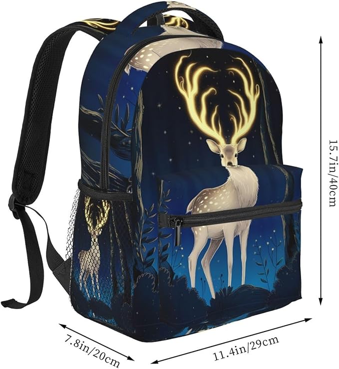 Daypack Bookbag Anti-Theft Multipurpose Large Capacity Bookbag, Mysterious Gold Elk Art Travel Hiking Camping Rucksack With Adjustable Shoulder Straps