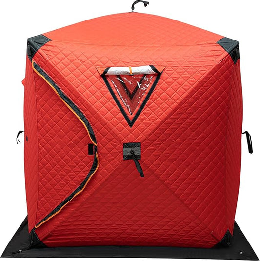 Portable 2 Person Ice Fishing Tent Insulated,Pop-up Hub-Style Ice Fishing Shelter w/Ice Nails, Thermal Ice Fishing Shanty Ice Fishing Gear for Ice Fishing