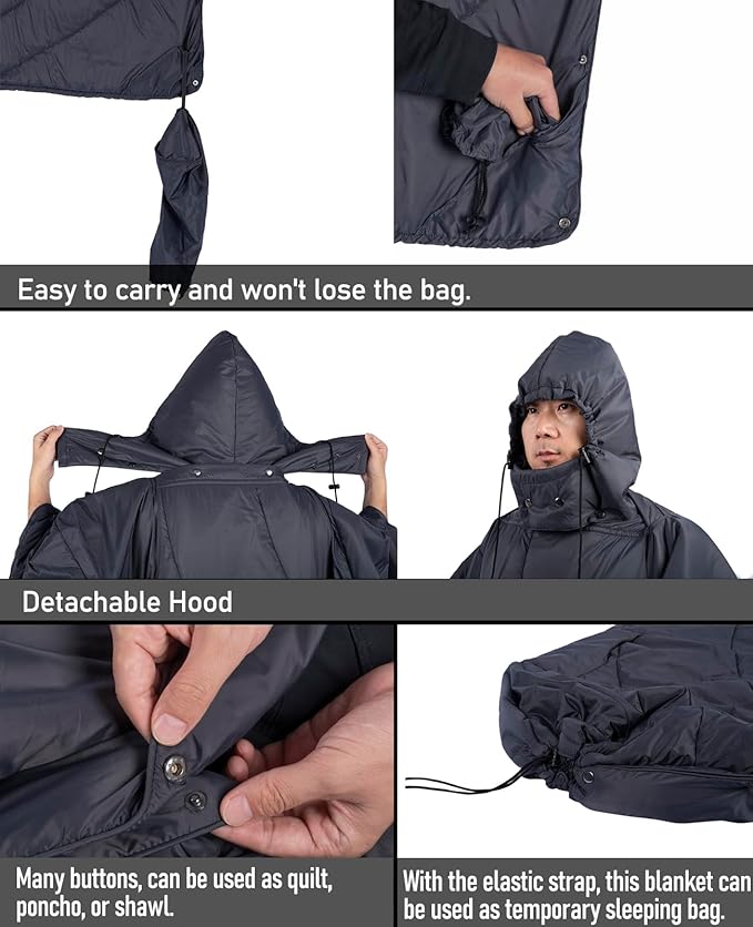 iClimb Hooded 3M Thinsulate Insulation Warm Camping Blanket Wearable Poncho Ultralight Compact