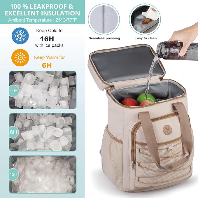 Cooler Backpack with Padded Top Handle, Lightweight Back Pack Coolers Insulated Leak Proof, Large Capacity Ice Chest for Women Men Beach Camping Picnic Fishing Hiking