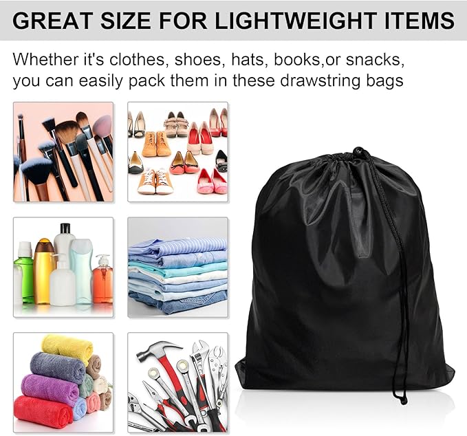 HIIXHC 8-Pack Drawstring Bags with Toggle, Durable Nylon Backpack, Cinch Sack and Ditty Pouch for Gym, Sports, Travel, and Daily Use (Black, 8 x 11 Inch)