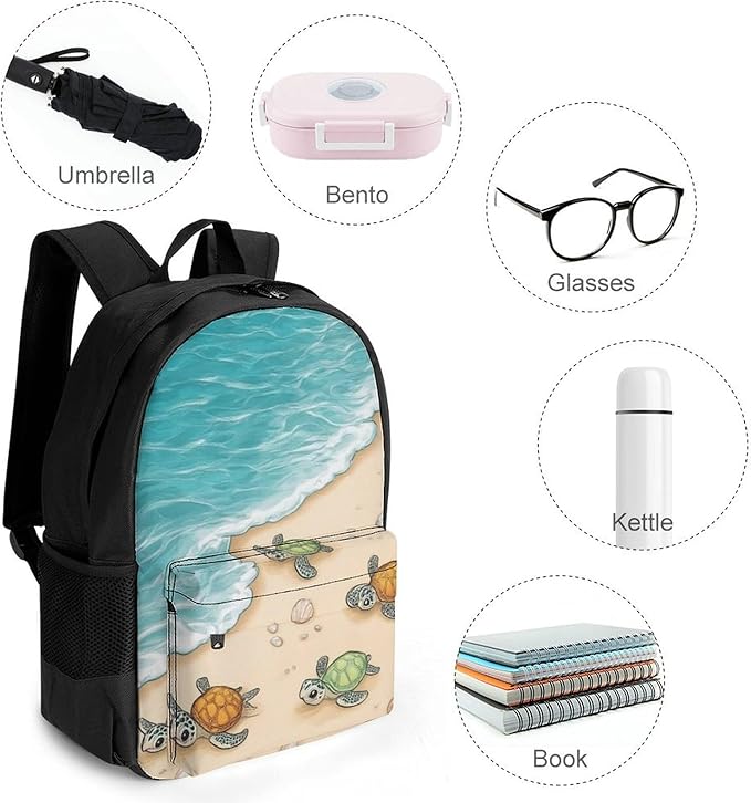 Polyester Daypack Bookbag for Gym Business Bicycle, Large Capacity Multipurpose Anti-Theft Carry On Bag, Beach Turtles Travel Hiking Daypack
