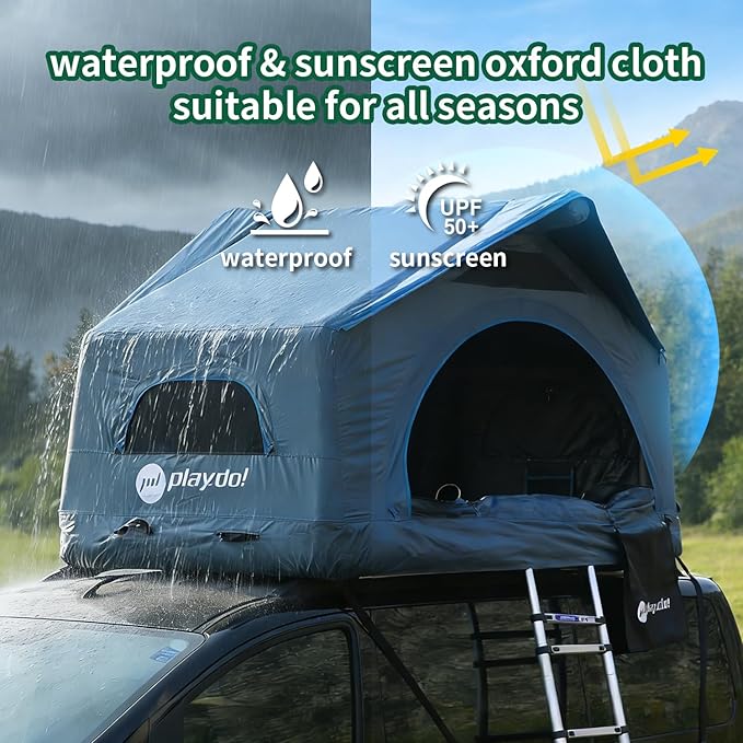 PlayDo Air Tents for Camping Rooftop Tent Easy Setup Inflatable Roof Tent Blow Up Car Top Tent for Pickup Truck SUV with Strip Light, Ladder, Air Mattress