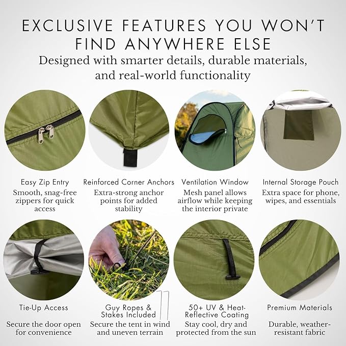 Portable Pop-Up Privacy Tent – Black/Green & Carry Bag. Outdoor Shower, Toilet, and Changing shelter. Water-Repellent, Compact, UV-Protective. Privacy Tent for Camping, Beach, Hiking, and Festivals.