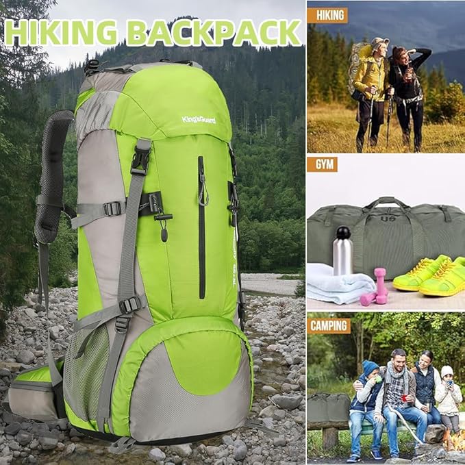 King'sGuard 70L Hiking Backpack with Rain Cover Lightweight Waterproof Travel Camping Backpack Large Backpacking Pack