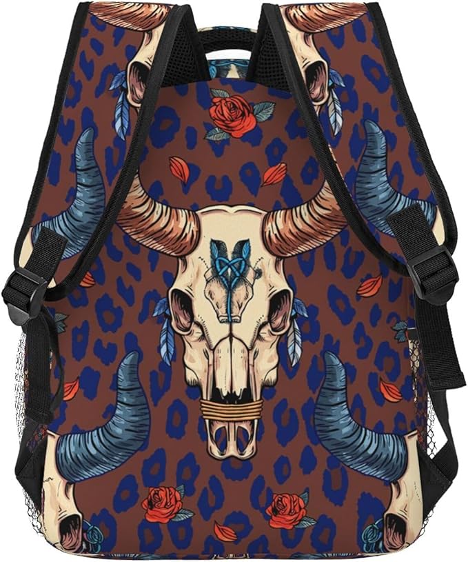 Daypack Bookbag Anti-Theft Multipurpose Large Capacity Bookbag, Cow Skull Daisy Western Design Travel Hiking Camping Rucksack With Adjustable Shoulder Straps