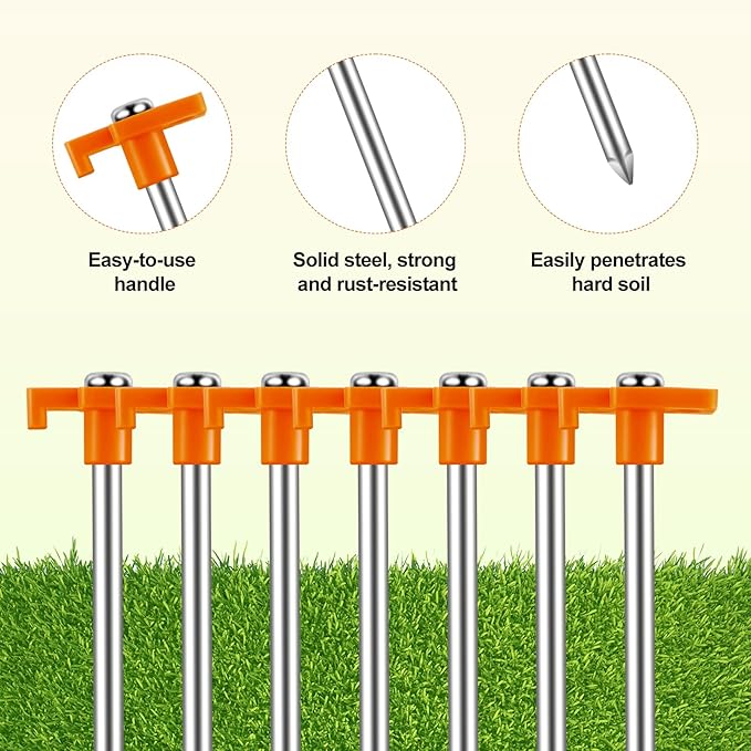 30 Pack Tent Stakes Heavy Duty,9.6 Inch Non-Rust Metal Tent Pegs,Ground Stakes Tent Spikes,Camping Stakes for Outdoor Camping,Grassland,Garden,Orange