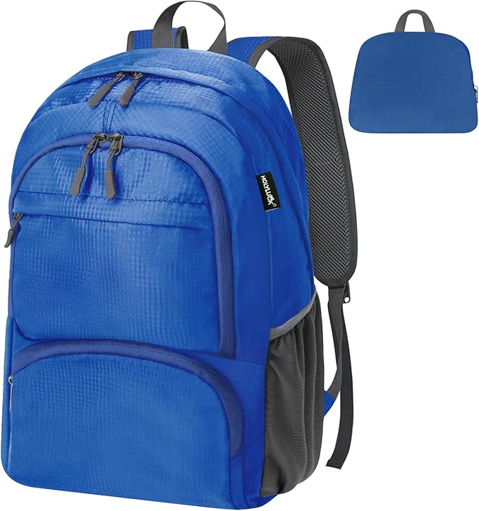 HOLYLUCK 20L Lightweight Packable Hiking Daypack Foldable Backpack for Men Women Small Travel Outdoor Foldable Shoulder Bag-blue