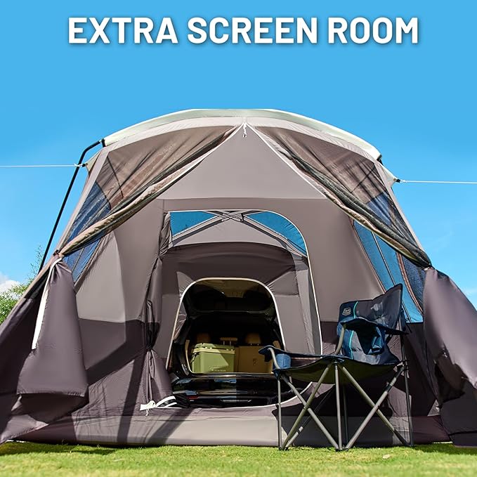 TIMBER RIDGE 5-9 Person SUV Tent with Screen Porch and Awning for Family Camping, Weather Resistant and Portable Van or Car Tent, Includes Rainfly and Storage Bag, 13' W X 10' L X 7.1' H