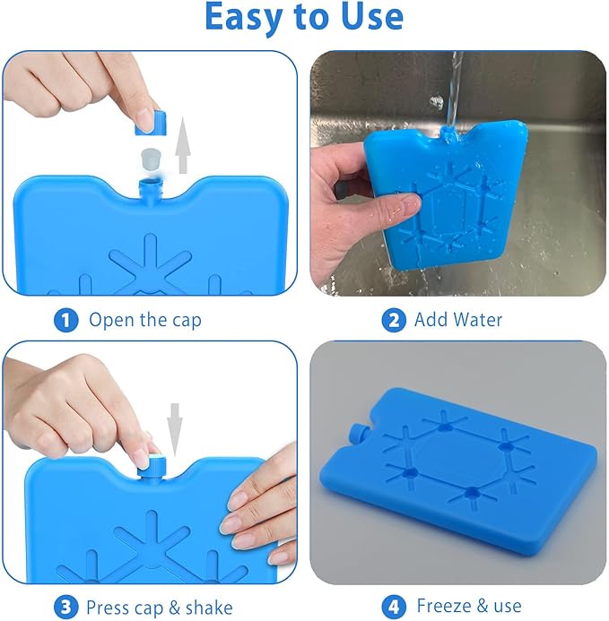 200ML Reusable Ice Packs for Lunch Box & Cooler, Slim Freezer Packs to Keep Food Fresh & Cold for Hours, Perfect for Travel, Picnic, Car, Office (4, Blue)