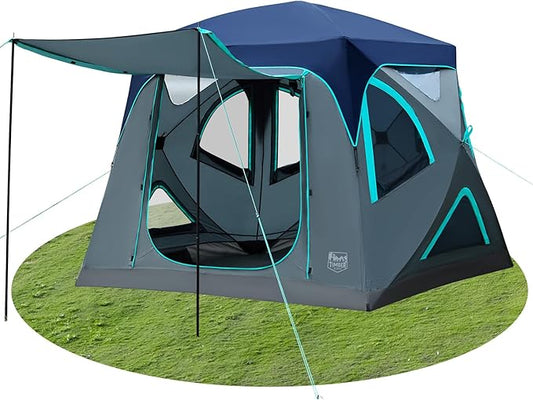 TIMBER RIDGE Camping Tent, 4 Person Instant Pop Up Hub Tent with 8 Windows, Easy 60 Second Setup, Weather Resistant Family Cabin Tents with Rain Fly for Camping, Hiking, Outdoor Travel