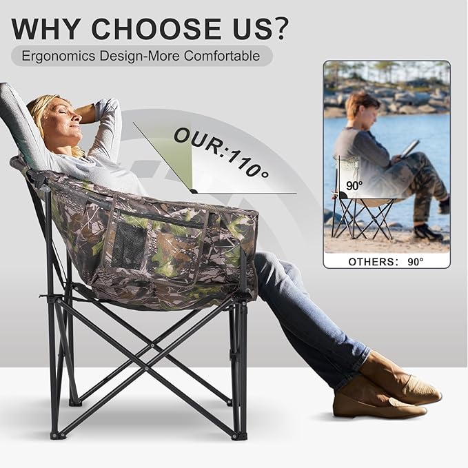 ABORON Heated Camping Chair Oversized, Three Model Portable Heated Cushion Folding Chair, Heavy Duty Heated Foldable Chairs Support Up to 500 lbs, Ideal for Outdoor Adventures