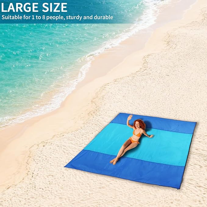 Beach Mat Sand Free Waterproof Oversized Beach Blanket Sandproof 1-8 Adults Picnic Mat Perfect Outdoor Companion for Travel, Camping, Hiking Quick Drying, Lightweight (79" X 83" (1-3 Person))