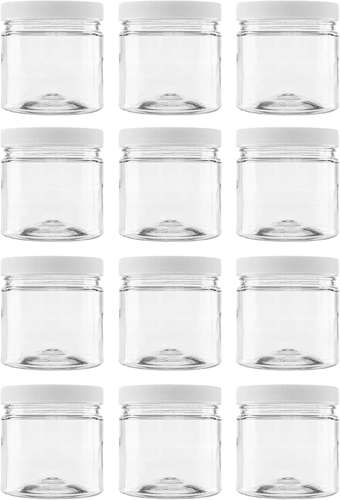 Plastic Storage Jars with Leak Proof Lids, BPA Free, Hand Wash Only (8oz Jar, 12PK)