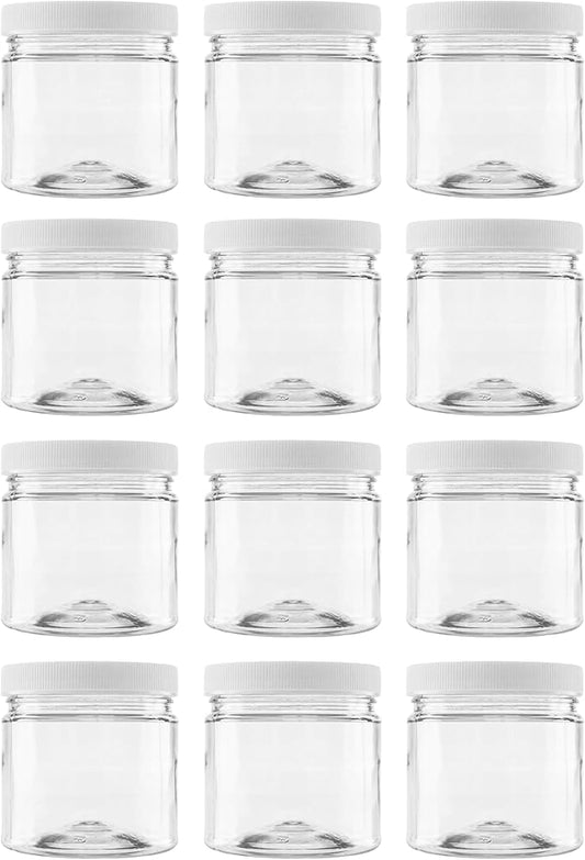 Plastic Storage Jars with Leak Proof Lids, BPA Free, Hand Wash Only (8oz Jar, 12PK)