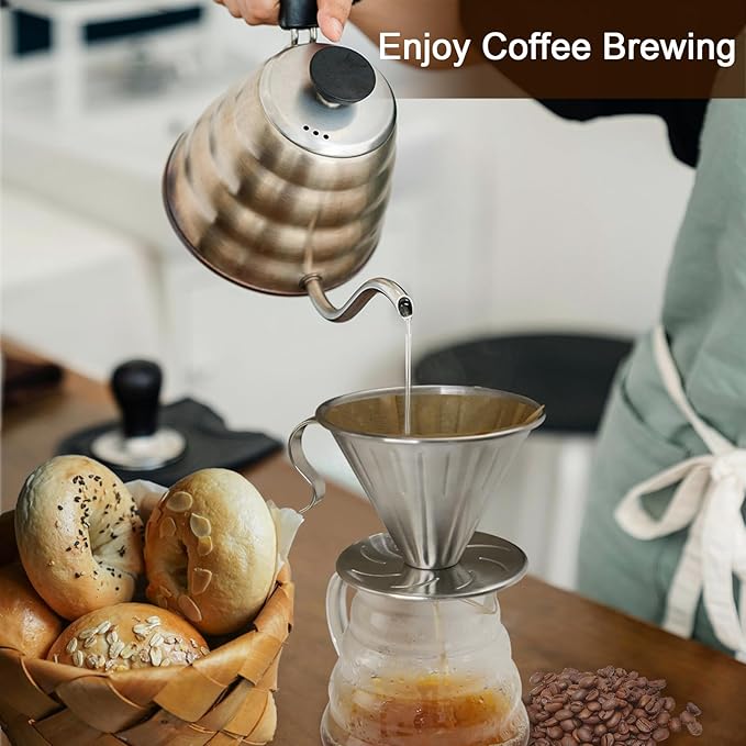 GreatChef Premium Coffee Grooseneck Kettle Stainless Steel - 40 Oz / 1.27 Quarts / 1.2 L / 5 Cup - Perfect Pouring Over for Coffee Drip or Tea Brewing All Stovetop Compatible