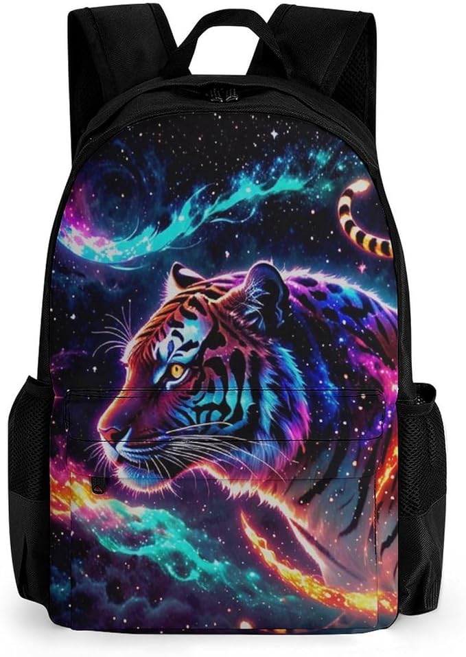 Men Women Polyester Beautiful Wild Animal Tiger Abstract Art Backpack Large Capacity Bookbag With Smooth Zippers for Climbing Picnic Bicycle
