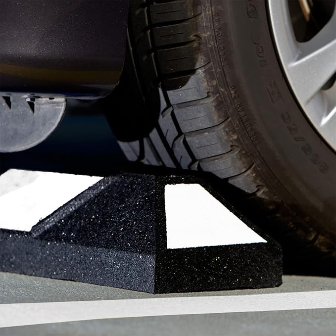 SmartSign Rubber Parking Curb, (Pack of 10) Heavy Duty Parking Stops with White Reflective Stripe Chevrons, 72" Long (6ft), Wheel Stops for Parking Lots/Garage/Cars/Trucks, Pre-Drilled Holes