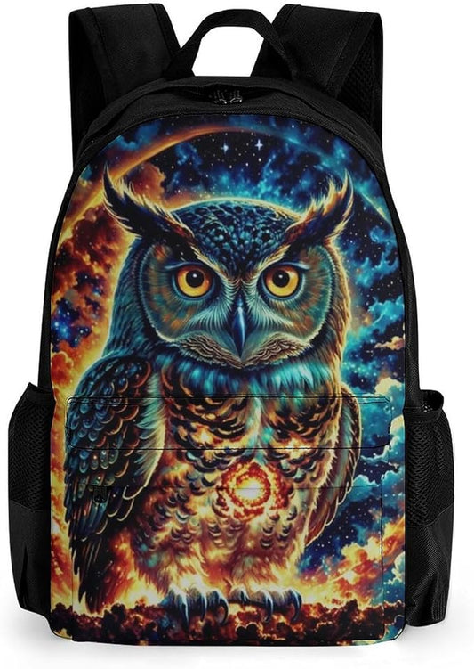 Rucksacks Multipurpose Anti-Theft Big Capacity Bookbag, Galaxy Nighthawk Owl Travel Hiking Camping Rucksack With Padded Straps