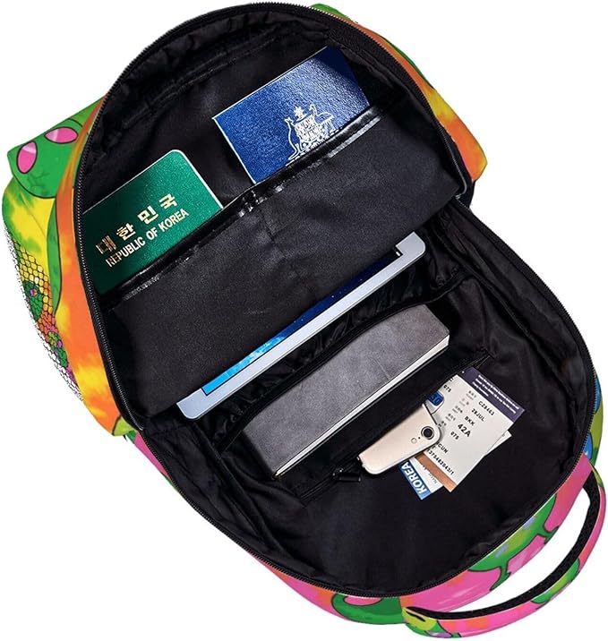 Men Women Polyester Colorful Alien Tie Dye Art Daypack Bookbag Big Capacity Shoulder Bag With Padded Straps for Climbing Travel Walking Cycling
