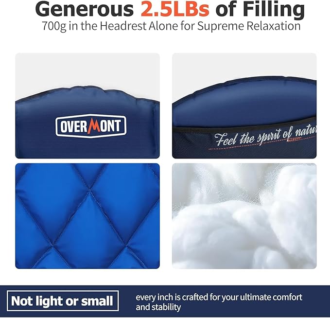 Overmont Oversized XL Camping Chair for Adults - 400lbs Support Heavy-Duty Padded Folding Chair with Side Pocket Cup Holder Cooling Bag for Outdoor Sports Garden Beach Fishing Lawn Blue 2pcs