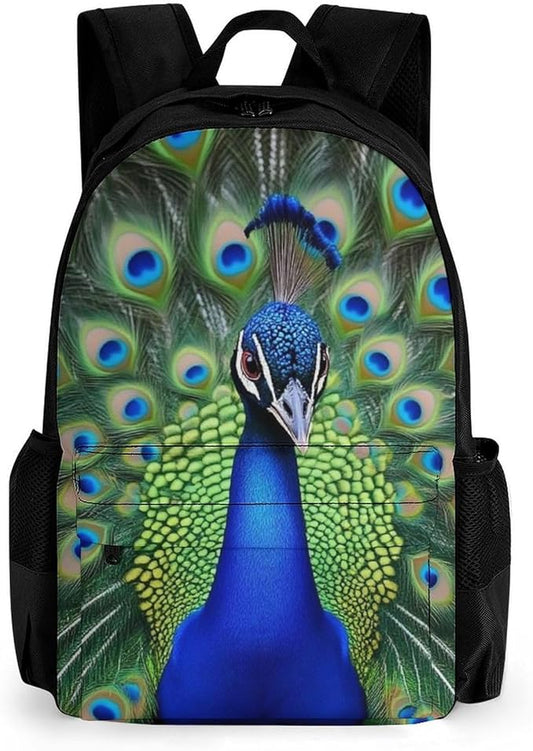 Supdreamc Men Women Lightweight Peacock Feather Daypack Bookbag Big Capacity Carry On Bag With Side Pockets for Camping Travel Bicycle