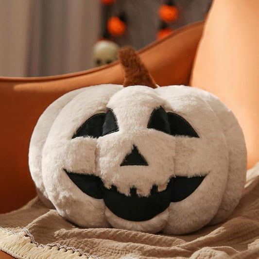 YRXRUS Cute Pumpkin Pillows, Halloween Pillow, Pumpkin Shaped Throw Pillows Happy Halloween Decoration, Off White 6x12 Inches Soft Rabbit Fur Pillow for Natural Accent Pillows for Holiday, Fall