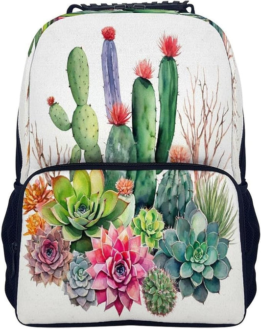 Backpack Polyester Multipurpose Anti-Theft Natural Cactus In Boho Style Flowers Twigs Cactus Shoulder Bag Big Capacity Gym Outdoor Hiking Backpack With Padded Straps