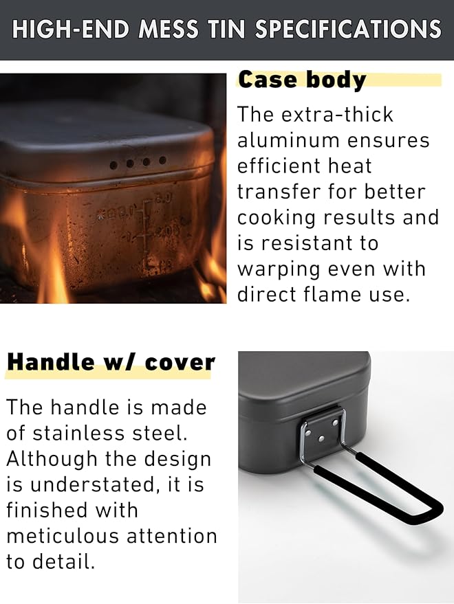 CAMPINGMOON Mess Tin 0.65L Aluminium Camping Cookware Extreme Thick Gray H-1609