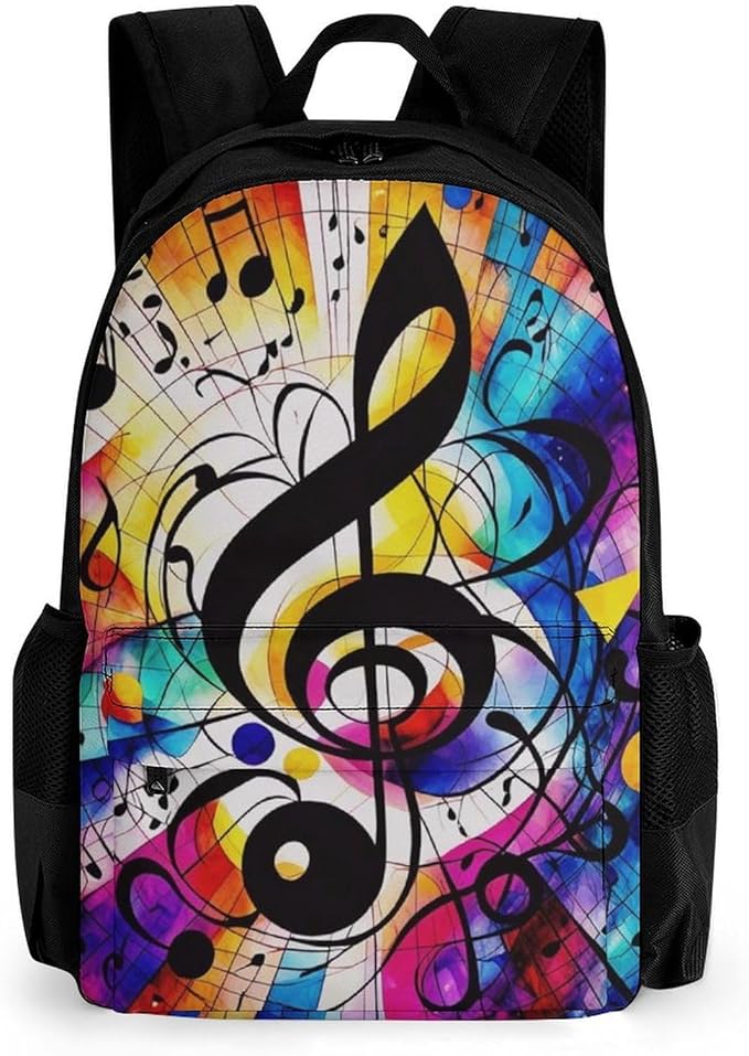 Supdreamc Men Women Lightweight Abstract Music Notes Colorful Backpack Large Capacity Bookbag With Smooth Zippers for Gym Business Running