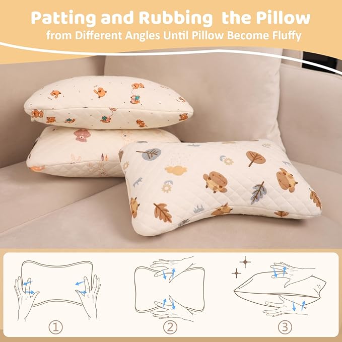 vocheer Small Pillows for Sleeping, 11"x 7" Mini Travel Pillow, Tiny Pillows for Neck, Wrist, Lumbar and Knee, Pets Pillow, Cotton, Machine Washable,Pink Deer-1PC