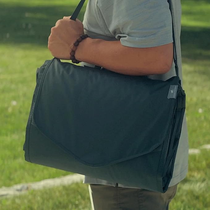 Little Unicorn 5'x5' Outdoor Family Picnic & Beach Blanket | Durable & Water-Resistant Fabric | Compact Fold & Easily Wipes Clean | Zipper Pocket (Chroma Rugby Stripe)