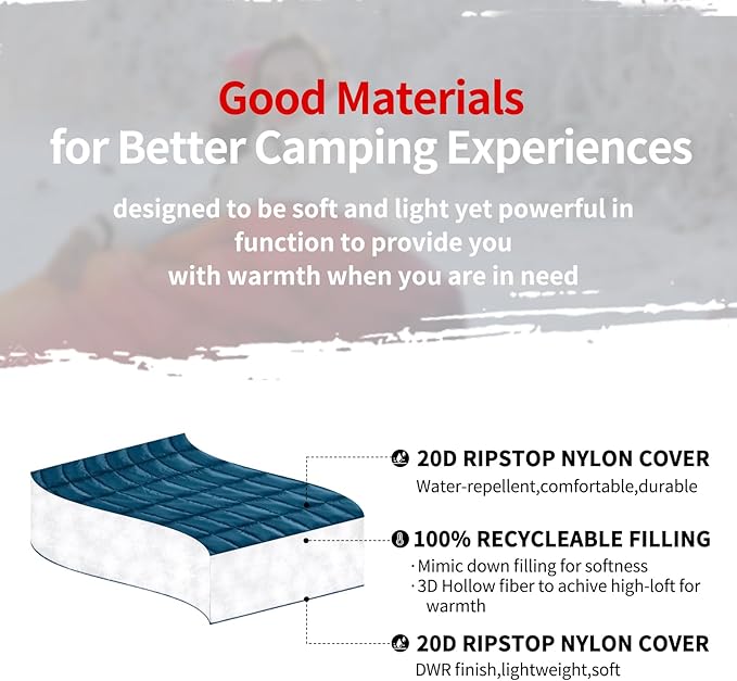 zzlamb Camping Blanket, Outdoor Lightweight Travel Blanket Puffy Portable Down Alternative, Windproof Warm Cloak with Snaps, Cozy Quilt Backpacking Picnic RV Plane Car Hammock Beach Climbing