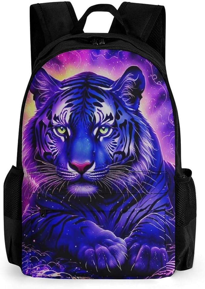 Lightweight Rucksack for Sports Travel Running, Big Capacity Multipurpose Anti-Theft Bookbag, Trippy Tiger Neon Art Travel and Sport Backpack Rucksack
