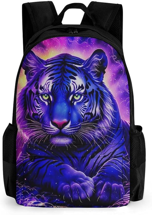 Lightweight Rucksack for Sports Travel Running, Big Capacity Multipurpose Anti-Theft Bookbag, Trippy Tiger Neon Art Travel and Sport Backpack Rucksack